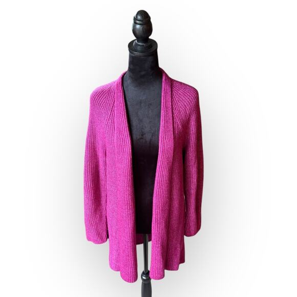NWT Loft Berry Pink Open Front Chunky Knit Shawl Collar Cardigan Sweater Size L - Picture 16 of 16